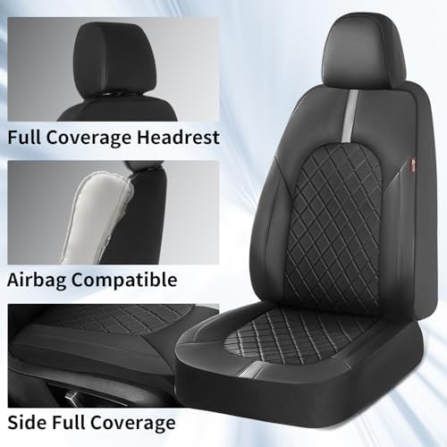 Coverado Car Seat Covers Full Set, Front Seats Back Seat Cover, Leather Seat Covers Non-Slip Seat Protectors Universal Fit for Most Cars (Black-White) - Image 6