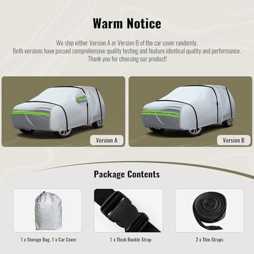 TUCAREST 6-Layers Premium Full Car Cover Hard Shell Zipper Design Waterproof All Weather Weatherproof UV Sun Protection Snow Dust Storm Resistant Outdoor with Straps (Fit for SUV/MPV UP to 180") - Image 2