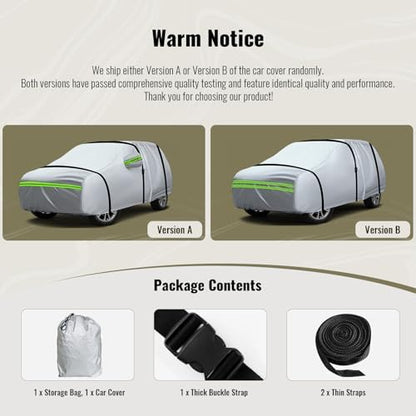 TUCAREST 6-Layers Premium Full Car Cover Hard Shell Zipper Design Waterproof All Weather Weatherproof UV Sun Protection Snow Dust Storm Resistant Outdoor with Straps (Fit for SUV/MPV 201"- 211") - Image 2