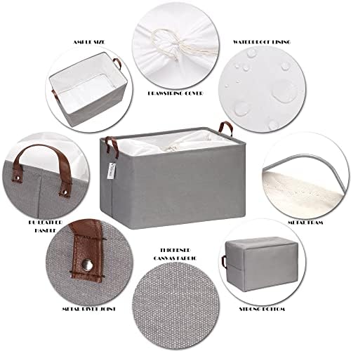 Hinwo 70L Extra Large Canvas Storage Bin with Lid and Handles, 6-Pack - Image 4