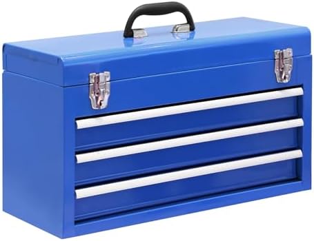 3 Drawer 20“ Metal Tool Box Portable Steel Tool Chest with Metal Latch Closure for Garage, Home and Workbench, Blue by JACKBOSS