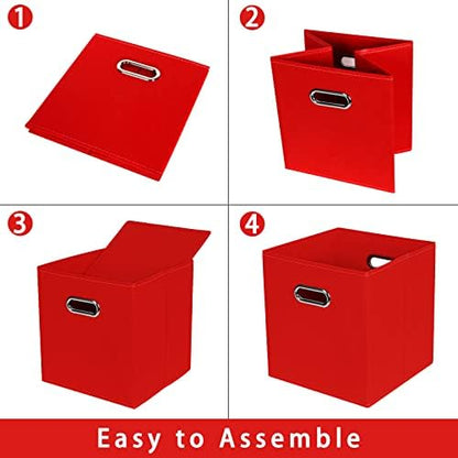 Fabric storage bins Cubes, Fabric Cube Organizer with Handle, Foldable Cube Bins for Cloth or Accessary Storage, 11x11x11, Set of 6, (Red) - Image 6