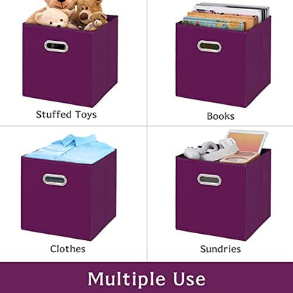 Fabric storage bins Cubes, Fabric Cube Organizer with Handle, Foldable Cube Bins for Cloth or Accessary Storage, 11x11x11, Set of 3, (Purple) - Image 5