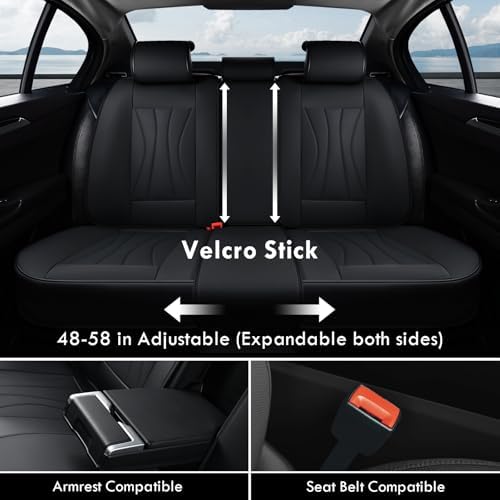 Coverado Car Seat Covers, 5 Seats Black Seat Covers for Car, Luxury Faux Leather Seat Cover, Front and Back Seat Cover, Waterproof Car Seat Protector, Universal Car Seat Cushions Fit for Most Vehicles - Image 4