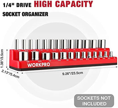 WORKPRO 1/4-inch Magnetic Socket Organizer Set, 2-Piece SAE & Metric Socket Holders, Holds 52 Standard and Deep Sockets for Tool Box, Tool Carts (Sockets Not Included) - Image 2