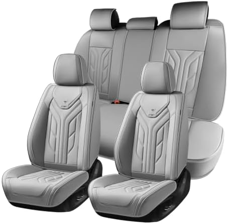 Coverado Car Seat Covers Full Set, Automotive Seat Covers Car Seat Protector Car Seat Cushion, Waterproof Leather Seat Covers for Cars, Universal Fit for Most Sedans SUV Pick-up Truck((Grey) by COVERADOAUTO