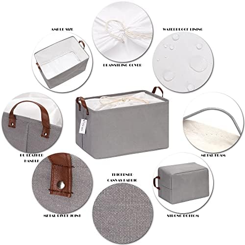 Hinwo 31L Large Canvas Storage Bin with Lid and Handles - Image 4