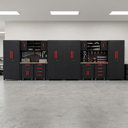 16Pack Garage Cabinet Storage System, Heavy Duty Workshop Set,Red - Image 5