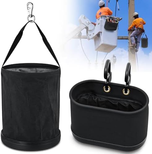 2 Pack Canvas Bucket and Oval Tool Bag, Bucket Tool Organizers with Plastic Bottom Metal Hook for Lineman Organizing Accessories by SilTriangle