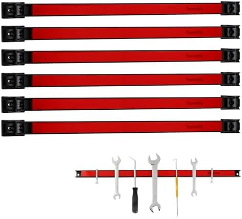18" Magnetic Tool Holder Strip, 6 Pieces Red Metal Tool Organizer Rack with Stainless Steel Surface, Magnet Bar for Garage Workshop, Easy To Install with Mounting Screws by Themethla