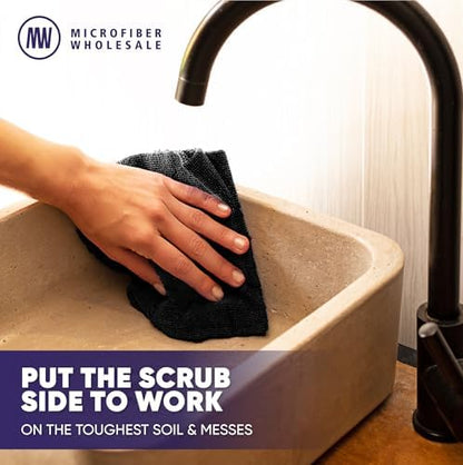 Microfiber Wholesale Pronto Cloths, Dual-Sided Microfiber Cleaning Towels, Soft Plush & Scrub Cloths for Dusting, Scrubbing, Kitchen, Windows & Car Detailing, Absorbent Bulk 300-Pack Black - Image 5