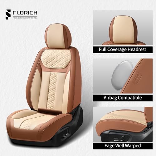 FLORICH Seat Covers, Atomutive Car Seat Covers Full Sets, Waterproof Seat Cover for Cars, Luxury Leather Universal Seat Cover Accessories Fit for Most Cars SUV Truck Sedans(Beige) - Image 6