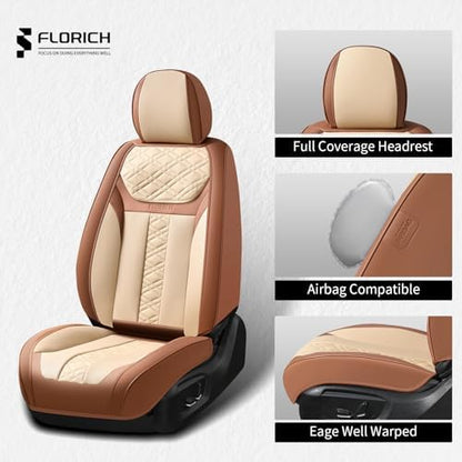 FLORICH Seat Covers, Atomutive Car Seat Covers Full Sets, Waterproof Seat Cover for Cars, Luxury Leather Universal Seat Cover Accessories Fit for Most Cars SUV Truck Sedans(Beige) - Image 6