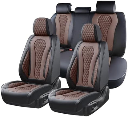 Coverado Car Seat Covers, Seat Covers Full Set, Coffee Car Seat Cover, Auto Seat Covers Front Seats Rear Seat Cover, Luxury Car Seat Cushion,Leather Seat Cover Seat Protector Universal Fit Most Cars by COVERADOAUTO