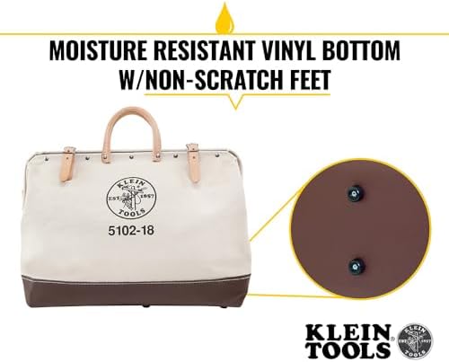 Klein Tools 5102-18 Heavy Duty Natural Canvas Tool Bag, Tool Tote, Multi-Purpose Bag with Wide Hinged Opening and Leather Handles, 18-Inch - Image 3
