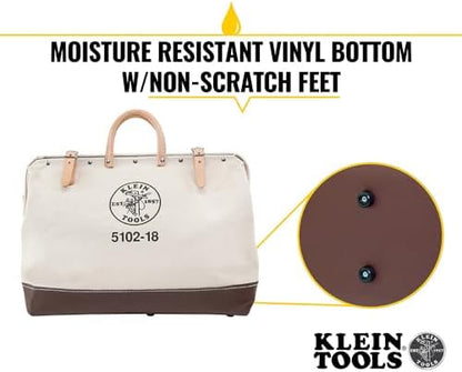 Klein Tools 5102-18 Heavy Duty Natural Canvas Tool Bag, Tool Tote, Multi-Purpose Bag with Wide Hinged Opening and Leather Handles, 18-Inch - Image 3