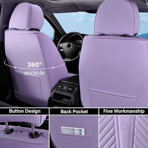 Coverado Car Seat Covers Full Set, Faux Leather Seat Covers for Car, Luxury Automotive Seat Covers Waterproof Car Seat Protector Universal Fit for Most Cars SUV Truck with Lumbar Support(Purple) - Image 3
