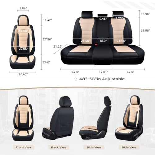 Coverado Car Seat Covers Full Set, Nappa Leather Seat Covers for Cars, Car Seat Protector Car Seat Cushion, Front and Back Seat Protectors Cushions Universal Fit for Most Cars Vehicles(Black&Beige) - Image 6