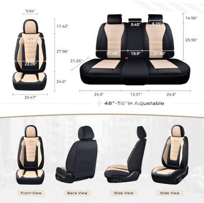 Coverado Car Seat Covers Full Set, Nappa Leather Seat Covers for Cars, Car Seat Protector Car Seat Cushion, Front and Back Seat Protectors Cushions Universal Fit for Most Cars Vehicles(Black&Beige) - Image 6