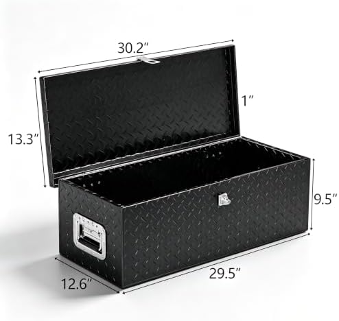 TUFFIOM 30" Aluminum Truck Bed Tool Box, Heavy Duty Diamond Plate Trailer Tool Box with Side Handle & Lock Keys, Tool Storage Organizer Chest for Pick up,Truck Bed,ATV,RV Trailer - Image 6