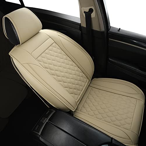Car Seat Covers Front Pair,Universal Fit for Most Cars,SUV,Sedans and Pick-up Trucks,Automotive Faux Leather Vehicle Cushion Covers(Front Pair,Beige) - Image 5