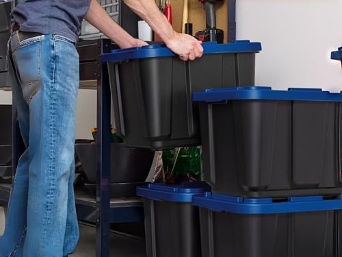 4 Pack 12 Gallon Heavy Duty Plastic Storage Bins with Lids, Stackable Garage Organizer Totes, Durable Utility Containers with Reinforced Handles for Garage, Workshop, Basement - Image 6