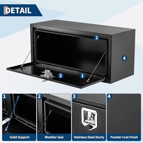 Garvee Black Steel Truck Bed Tool Box, Trailer Tongue Box, Truck Storage Organizer Tool Chest For Truck Bed, RV, Trailer (30 in x 14 in x 16 in-NEW) - Image 4
