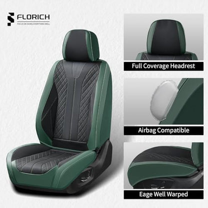 FLORICH Leather Seat Covers Full Set Automotive Car Seat Cover Front and Back Waterproof Auto Seat Covers Full Coverage Car Seat Protector Cushion Universal Fit for Most Cars SUV Trucks, Black&Green - Image 5