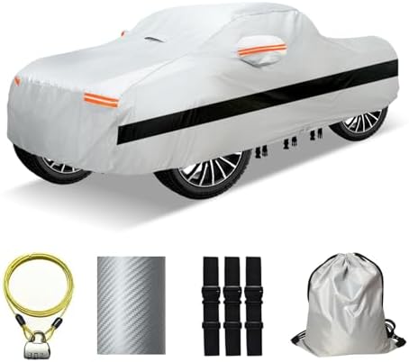 30 Layers Truck Car Cover for Automobiles All Weather Waterproof, Outdoor Snowproof UV Protection Windproof, No Zipper, Heavy Duty Universal Car Covers, (Silver, Fit Truck 191"-210") by OWEEIO