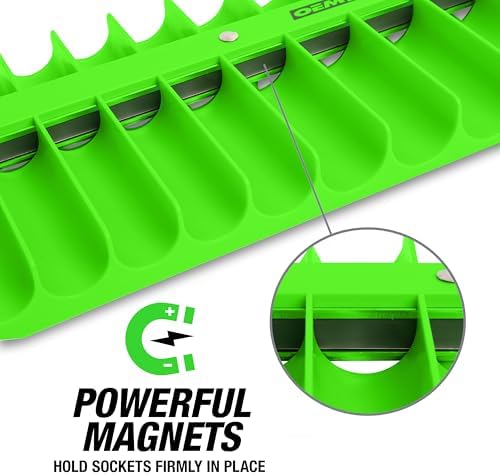 OEMTOOLS 23116 1/4" Drive Portable Magnetic Socket Organizer Tray, Magnetic Socket Holders Organizers For Tool Box, Shop, Or Garage, Holds Up To 26 Tools, Metric/SAE, Green - Image 5