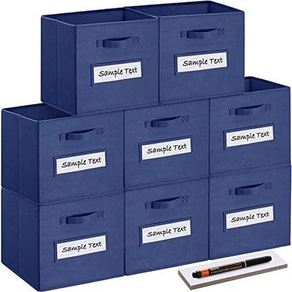 13x13x13 storage cube bins(Set of 8) Fabric storage cubes with 8 Labels Window Cards & a Pen, storage cubes 13x13, Collapsible 13 inch cube storage bins, Cubby Boxes, Navy Blue by Artsdi