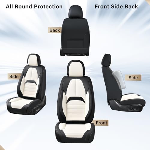 Coverado Waterproof Nappa Leather Car Seat Covers, Automotive Seat Covers，Front Car Seat Cushion & Car Seat Protector, Seat Covers Universal Fit for Most Cars, SUVs,Trucks,Black&White - Image 5