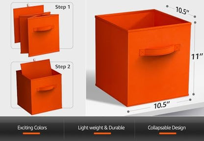 Sorbus Fabric Storage Cubes, 6-Pack Foldable Bins (11 Inch, Orange) - Image 3