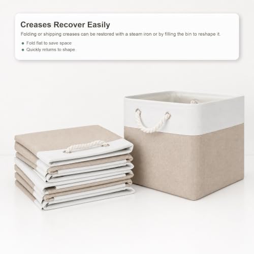 11x11 Inch Cube Storage Bins, 8 Pack Collapsible Fabric Storage Cubes with Rope Handles, Waterproof Foldable Storage Baskets for Cube Shelves, Closet, Clothes, Toys, Books, White & Beige - Image 5