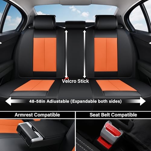 Coverado Car Seat Covers Full Set, Seat Covers for Cars, Automotive Seat Covers, Waterproof Nappa Leather Front Seats and Back Car Seat Protector, Universal Fit for Most Cars SUV Trucks,Black&Orange - Image 4