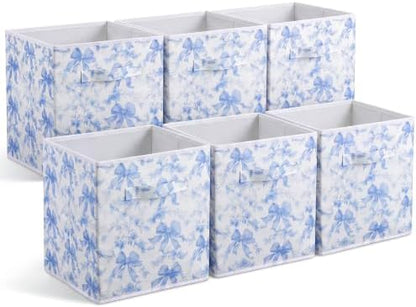 Geelin 6 Pcs Blue Floral Bow Cube Storage Bins 11 in Basket with Handle by Geelin