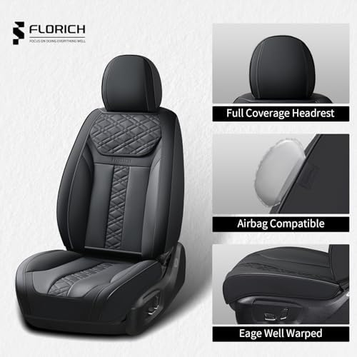 FLORICH Seat Covers, Atomutive Car Seat Covers Full Sets, Waterproof Seat Cover for Cars, Luxury Leather Universal Seat Cover Accessories Fit for Most Cars SUV Truck Sedans(Black) - Image 6