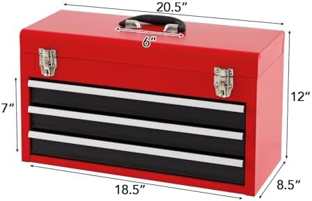 Goplus Tool Box with 3 Drawers, 4-Tier 20.5" Portable Tool Chest Organizer with Top Tool Tray, Auto Lock, Protective Liner, Handle, Steel Metal Small Toolbox for Gargae, Workshop, Home - Image 4