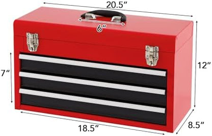 Goplus Tool Box with 3 Drawers, 4-Tier 20.5" Portable Tool Chest Organizer with Top Tool Tray, Auto Lock, Protective Liner, Handle, Steel Metal Small Toolbox for Gargae, Workshop, Home - Image 4
