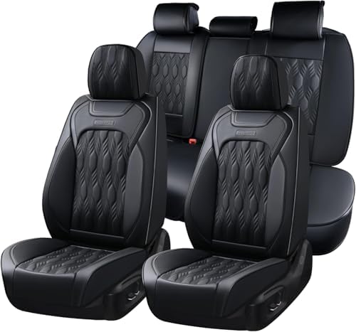 Coverado Car Seat Cover, Black Seat Cover for Cars, Luxury Leather Seat Covers Full Set with Embossed Pattern, Waterproof Car Seat Protector Car Seat Cushions Universal Fit Most Vehicle by COVERADOAUTO