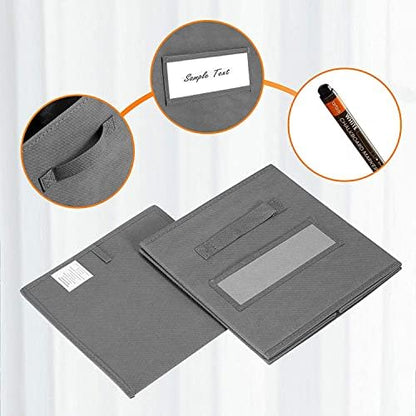 13x13x13 storage cube bins(Set of 8) Fabric storage cubes with 8 Labels Window Cards & a Pen, storage cubes 13x13, Collapsible 13 inch cube storage bins, Cubby Organizer Boxes, Gray - Image 2