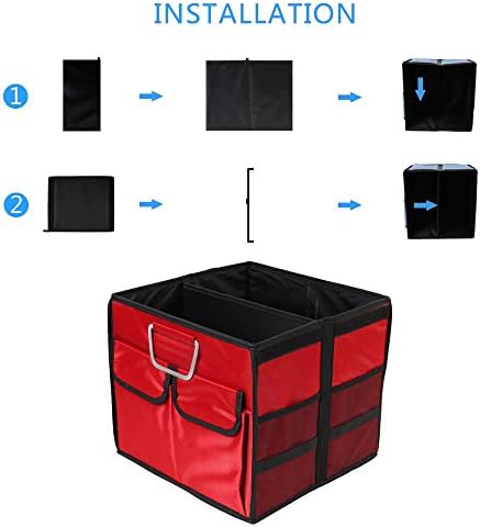 Car Trunk Organizer Collapsible Portable Multi Compartments Organizer with Non Slip Straps for SUV Truck Auto Vehicle Car Auto Minivan(Small without cover, Red) - Image 4