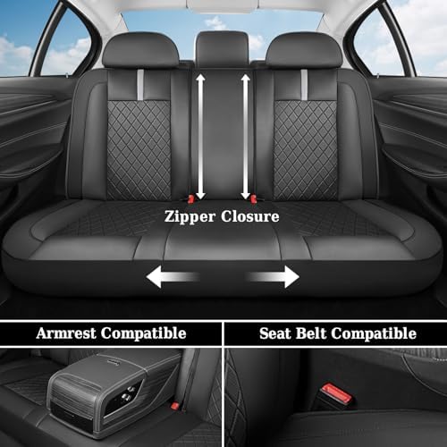 Coverado Car Seat Covers Full Set, Front Seats Back Seat Cover, Leather Seat Covers Non-Slip Seat Protectors Universal Fit for Most Cars (Black-White) - Image 4