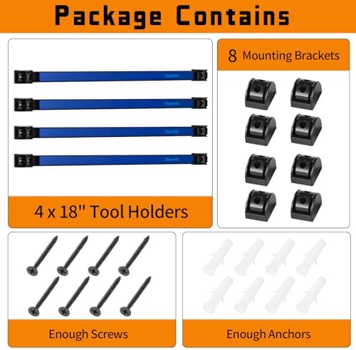 18" Magnetic Tool Holder Strip, 4 Pieces Blue Metal Tool Organizer Rack with Stainless Steel Surface, Magnet Bar for Garage Workshop, Easy To Install with Mounting Screws - Image 7
