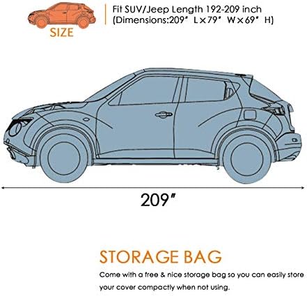 Car Cover Waterproof All Weather for Auto Ful Outdoor Car Covers 210T Lightweight Breathable Covers for Car UV Protection/Windproof/Dustproof/Scratch Resistant Universal Fit for SUV (Up to 209”L) - Image 7