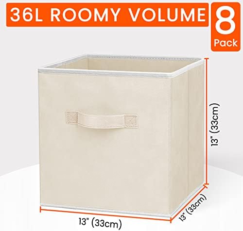 Criusia Large Storage Cubes - 13 Inch Heavy Duty Fabric Storage Bins for Shelves Closet, Cube Organizer - 8 Pack Collapsible Cube Storage Bins Baskets for Organizing Clothes Blankets Toys (Beige) - Image 2