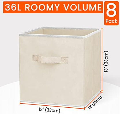 Criusia Large Storage Cubes - 13 Inch Heavy Duty Fabric Storage Bins for Shelves Closet, Cube Organizer - 8 Pack Collapsible Cube Storage Bins Baskets for Organizing Clothes Blankets Toys (Beige) - Image 2
