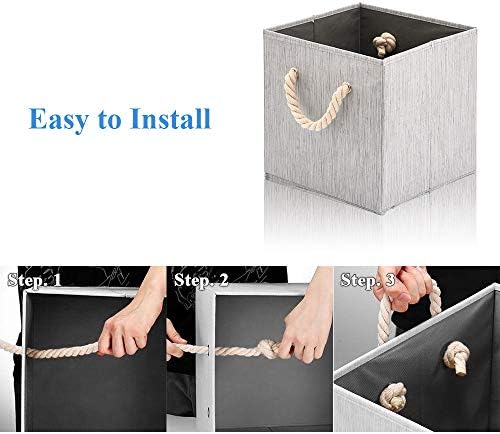 Foldable Bamboo Fabric Storage Bins [set of 4] with Cotton Rope Handles, Collapsible Organizer Boxes Basket - 10.5 x 10.5 x11 inch (Gray) - Image 4