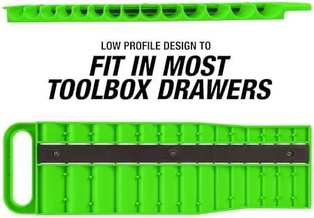 OEMTOOLS 23116 1/4" Drive Portable Magnetic Socket Organizer Tray, Magnetic Socket Holders Organizers For Tool Box, Shop, Or Garage, Holds Up To 26 Tools, Metric/SAE, Green - Image 6