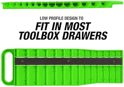 OEMTOOLS 23116 1/4" Drive Portable Magnetic Socket Organizer Tray, Magnetic Socket Holders Organizers For Tool Box, Shop, Or Garage, Holds Up To 26 Tools, Metric/SAE, Green - Image 6